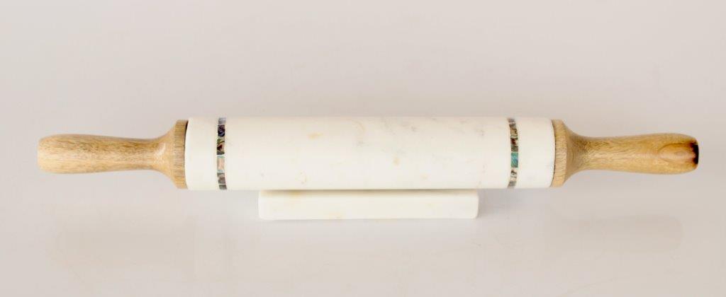 White Marble Rolling Pin Wooden Handle